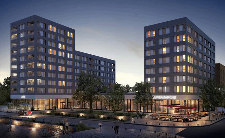 Vue du programme New City depuis la place Jeanne Laurent © Carrere / Barre - Lambot