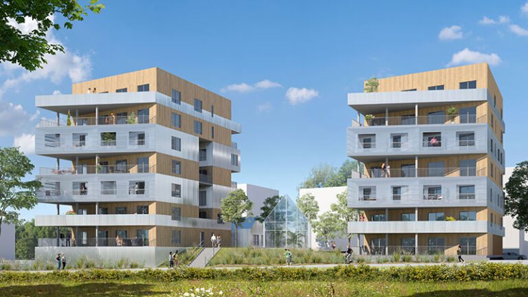 Vue du programme Nouvel'R depuis le boulevard Mermoz © Coop de Construction / Mathieu Laporte