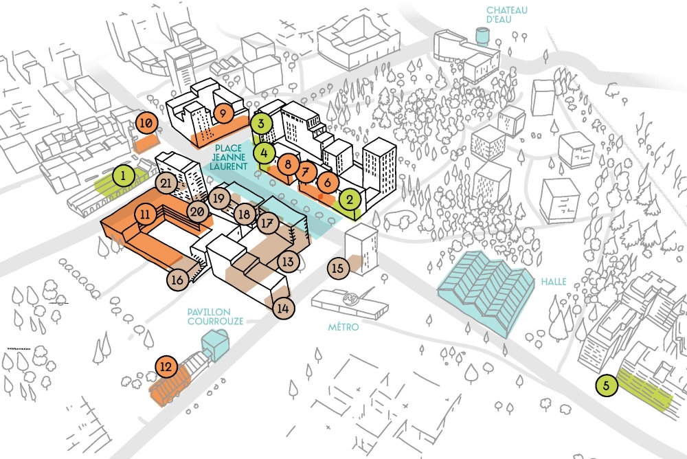 Plan illustré des commerces et services à la Courrouze
