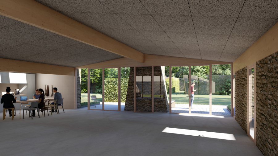 Perspective de l'intérieur de la maisonnette des Cartoucheries